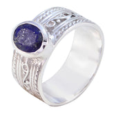 Lucy Art Deco Blue Solitaire Ring in Sterling Silver Lapis Lazuli Blue